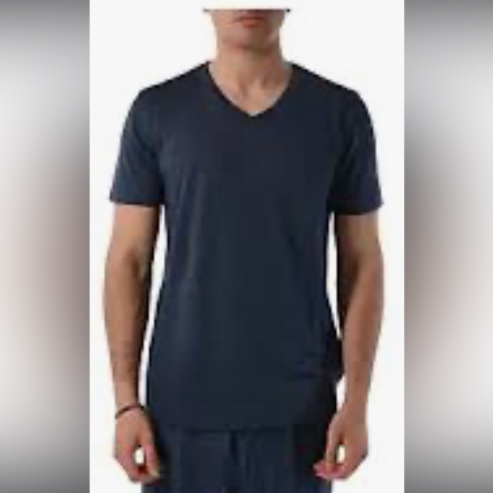 120 Lino Navy Vneck Linen Tshirt